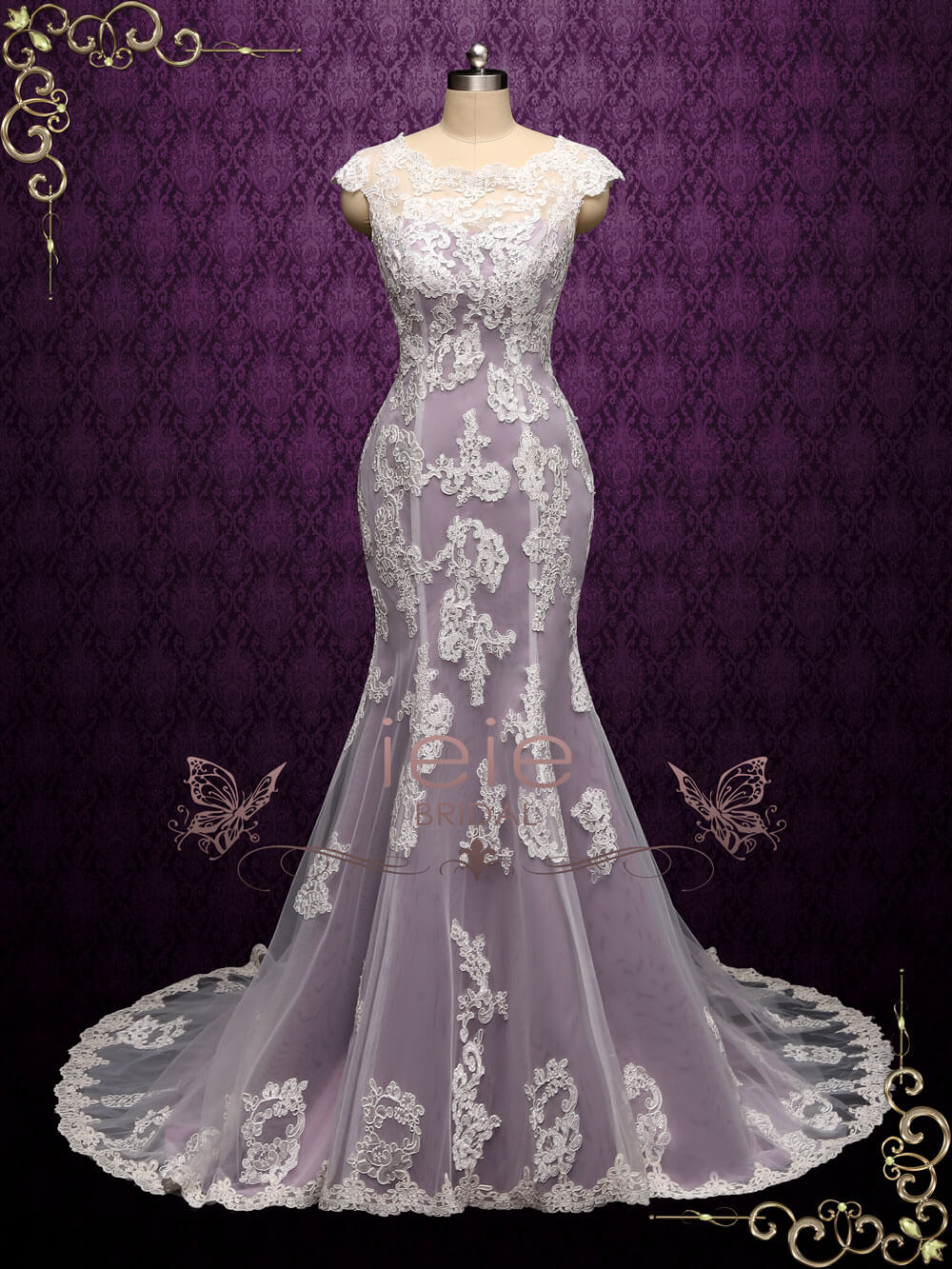 Ready To Wear Purple Mermaid Lace Wedding Dress JULY