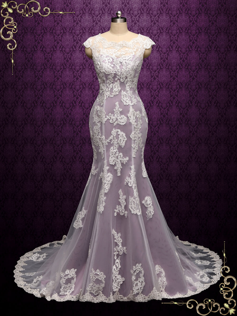 Ready To Wear Purple Mermaid Lace Wedding Dress JULY