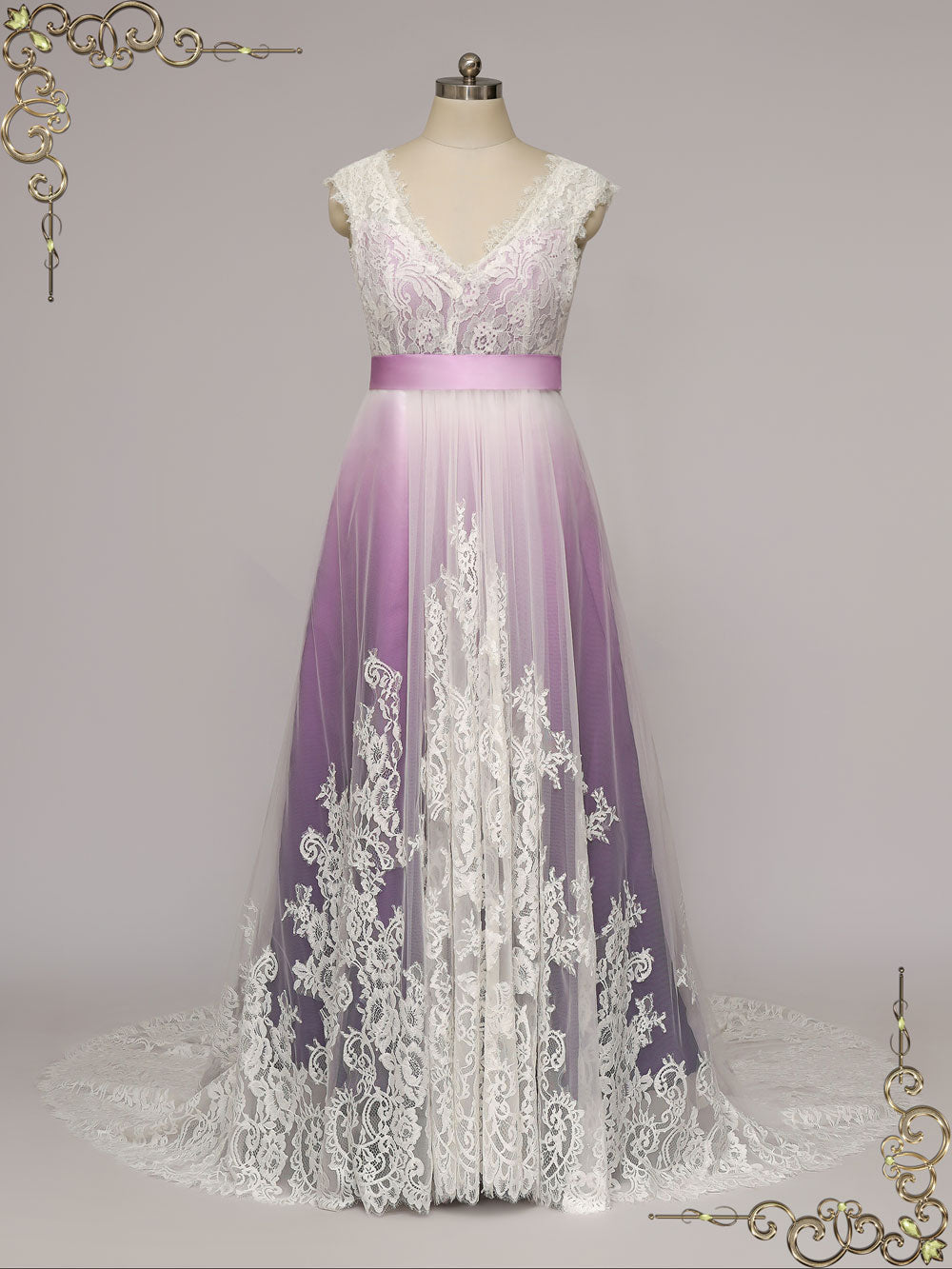 Unique Purple Changing Color Wedding Dress DOROTHEA Custom Size / Purple