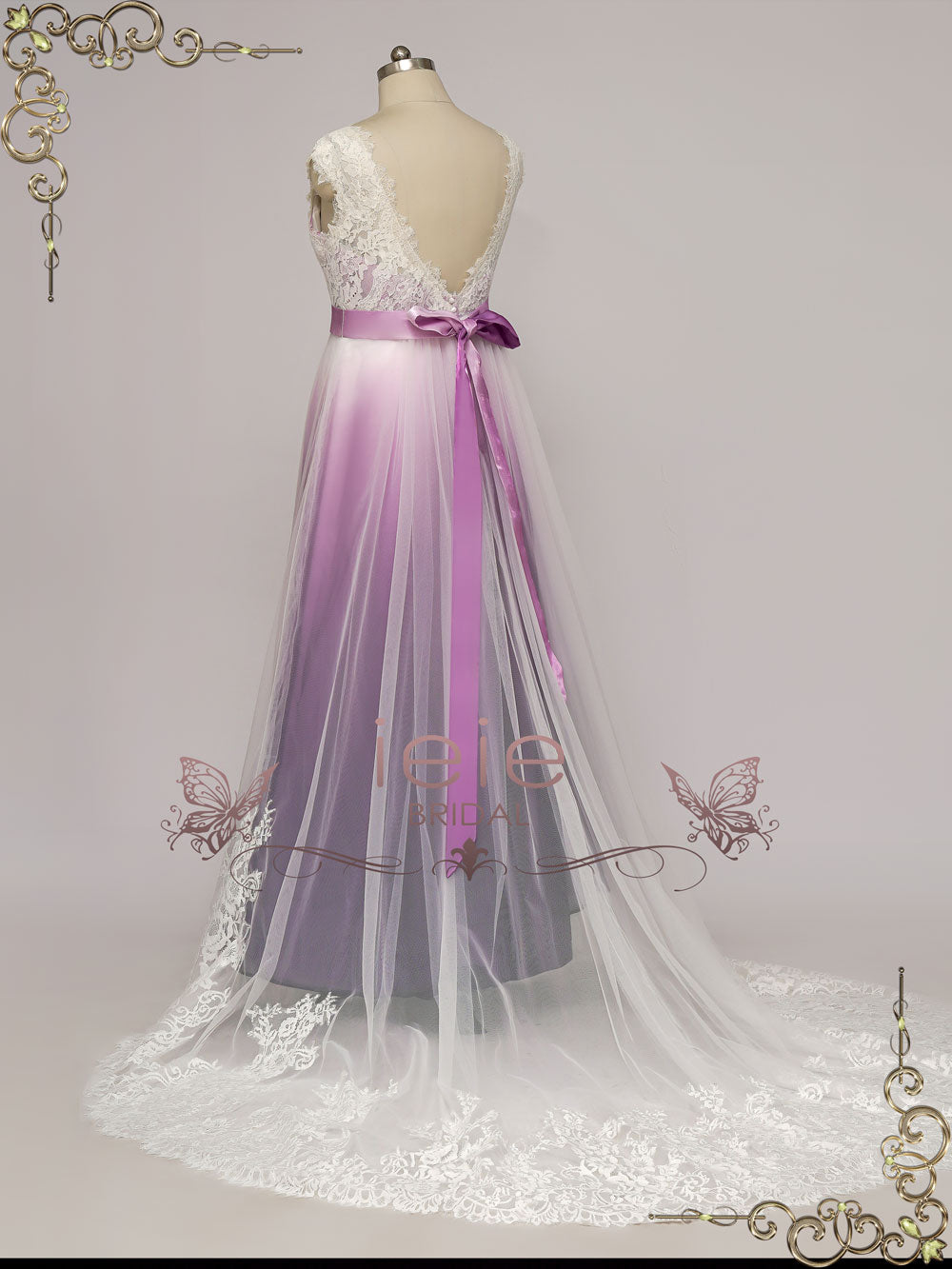 Unique Purple Changing Color Wedding Dress DOROTHEA Custom Size / Purple