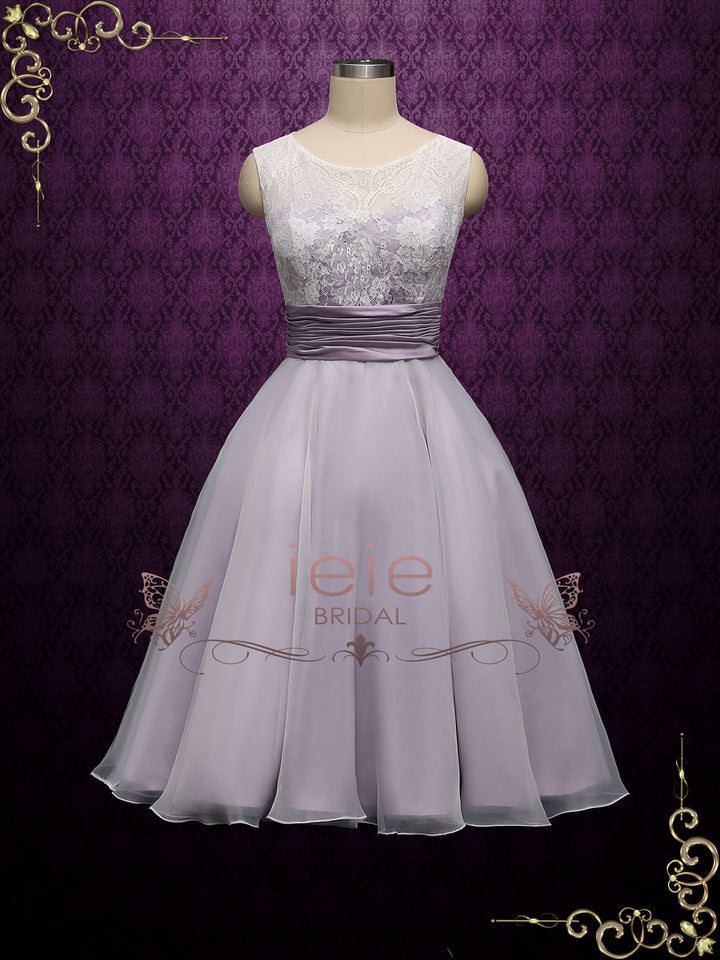 Purple Short Retro Tea Length Lace Wedding Dress BREE