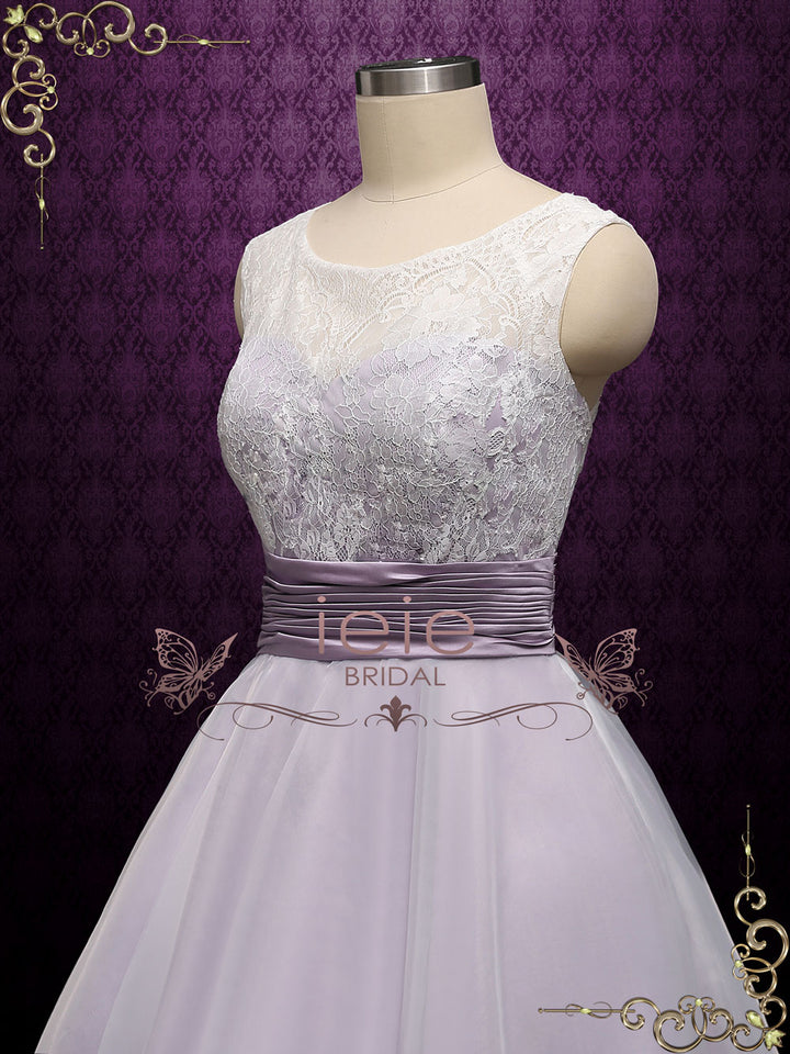 Purple Short Retro Tea Length Lace Wedding Dress BREE