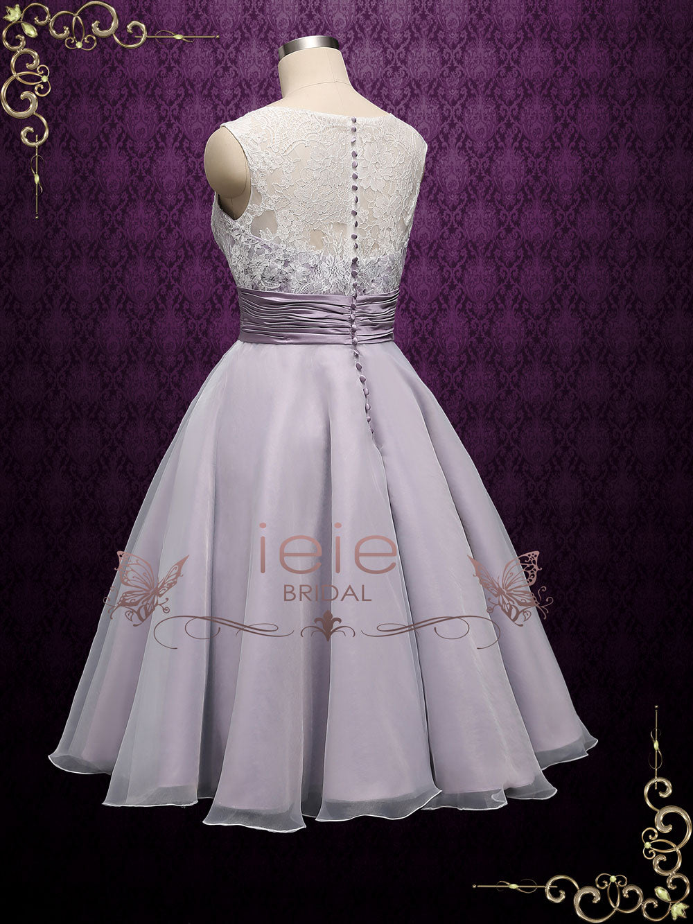 Purple Short Retro Tea Length Lace Wedding Dress BREE ieie