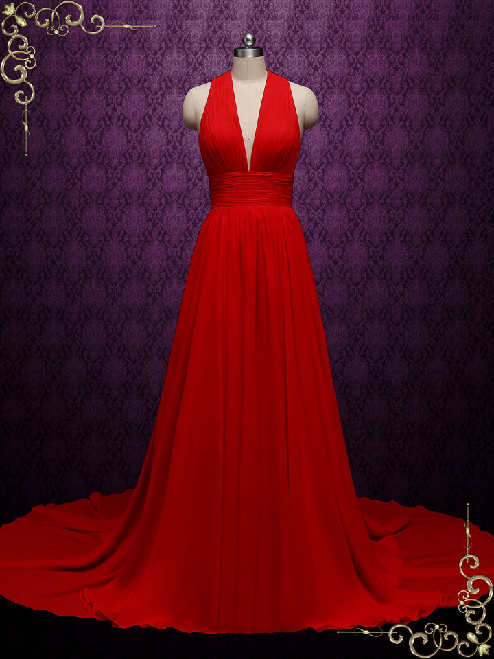 Sexy Red Chiffon Wedding Dress with Plunging Neck MOULIN