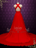 Sexy Red Chiffon Wedding Dress with Plunging Neck MOULIN