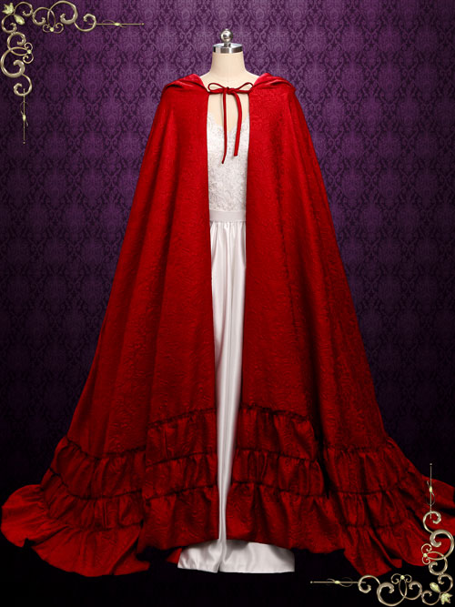 Vintage Style Long Red Cloak with Hood SCARLETT