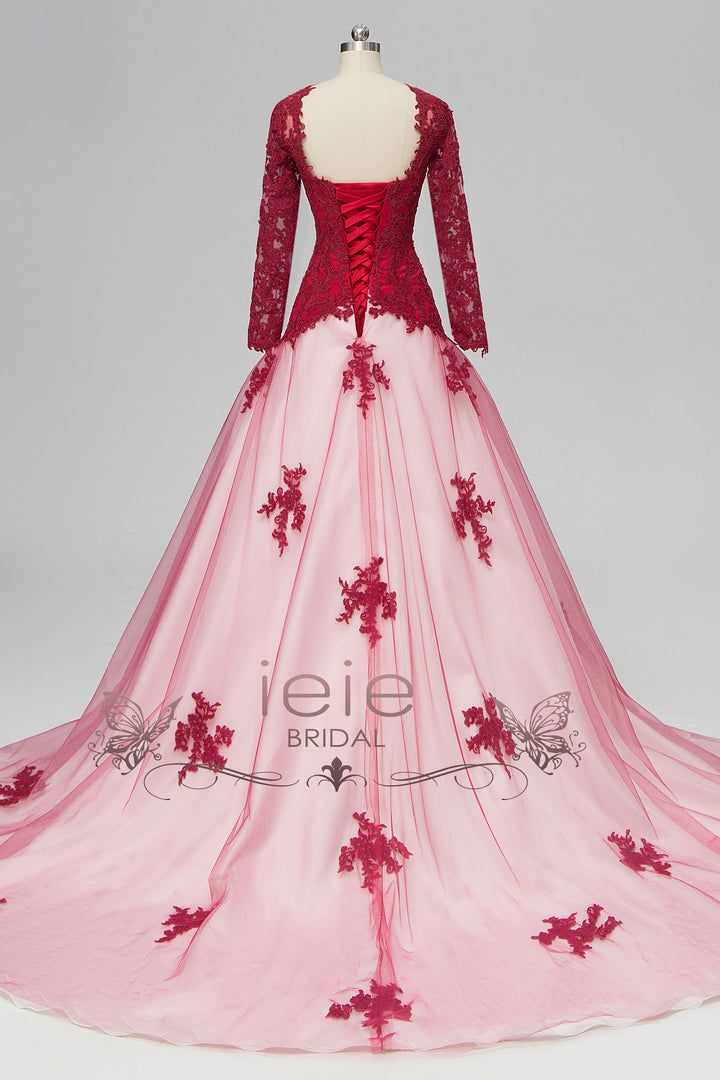 Red Lace Wedding Dress with Dropped Waist TESS