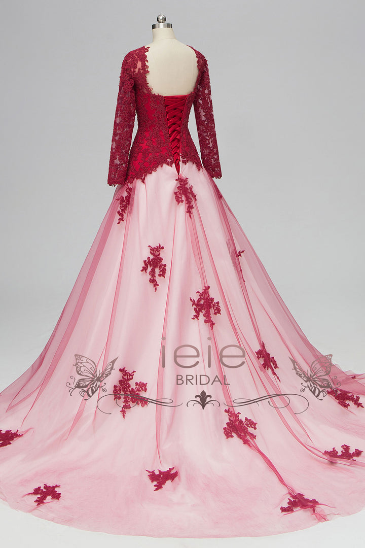 Red Lace Wedding Dress with Dropped Waist TESS