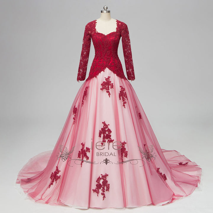 Red Lace Wedding Dress with Dropped Waist TESS