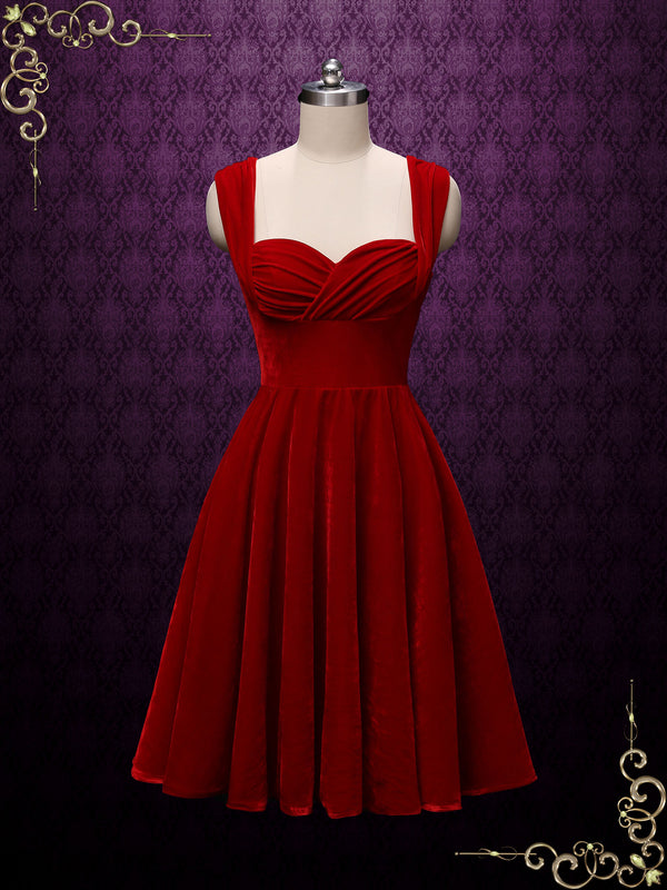 Scarlet Retro Red Tea Length Casual Dress