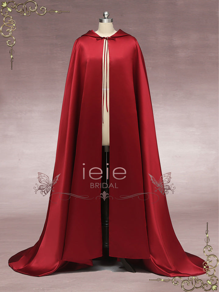 Red Satin Wedding Cloak with Hood