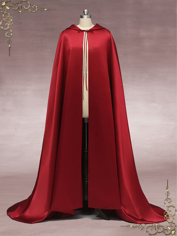 Red Satin Wedding Cloak with Hood