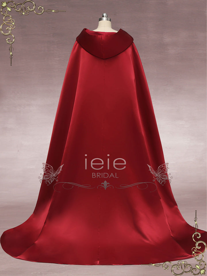 Red Satin Wedding Cloak with Hood