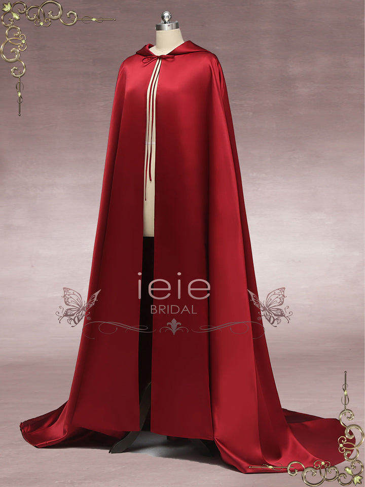 Red Satin Wedding Cloak with Hood