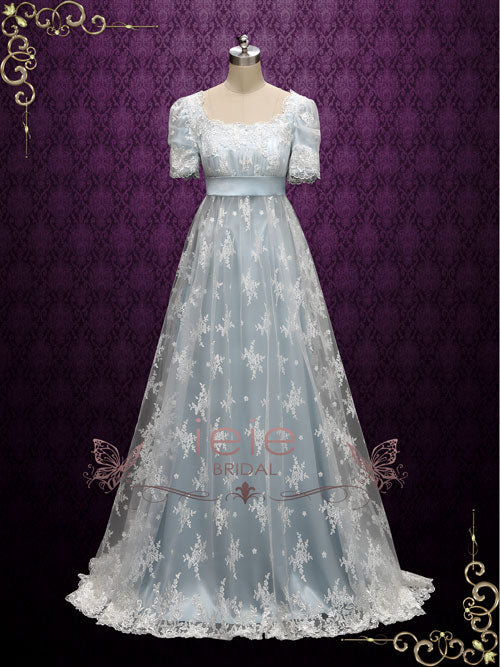 Powder Blue Regency Lace Evening Ball Gown HELENA Size 22W / Blue Powder Blue Regency Lace Evening Ball Gown HELENA Size 22W / Blue