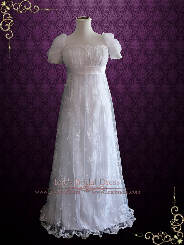 1920s Regency Style Empire Waist Lace Wedding Dress EMMA