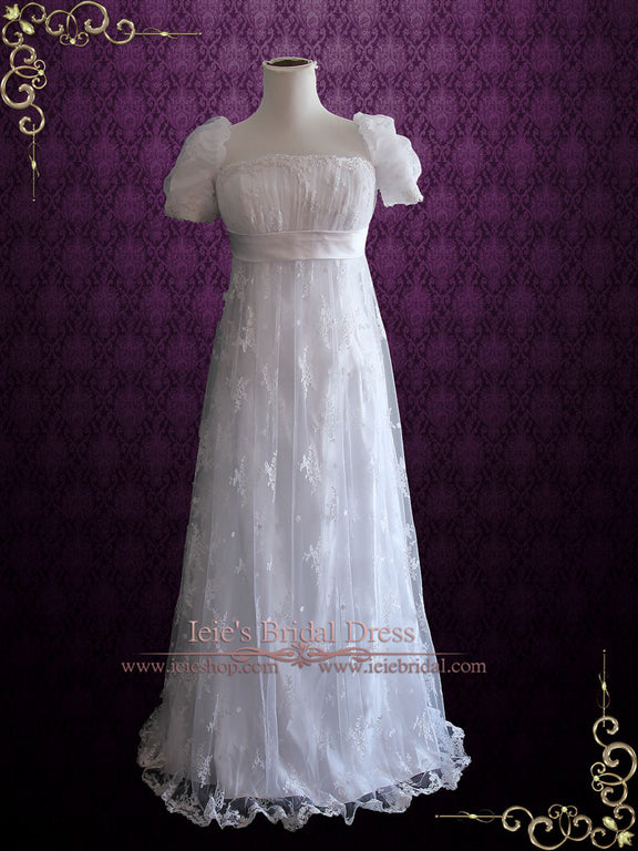 1920s Regency Style Empire Waist Lace Wedding Dress EMMA – ieie