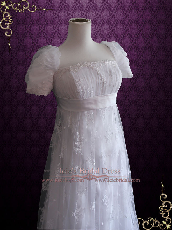 1920s Regency Style Empire Waist Lace Wedding Dress EMMA