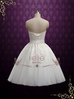 Retro Strapless Tea Length Wedding Dress with Lace | Flora