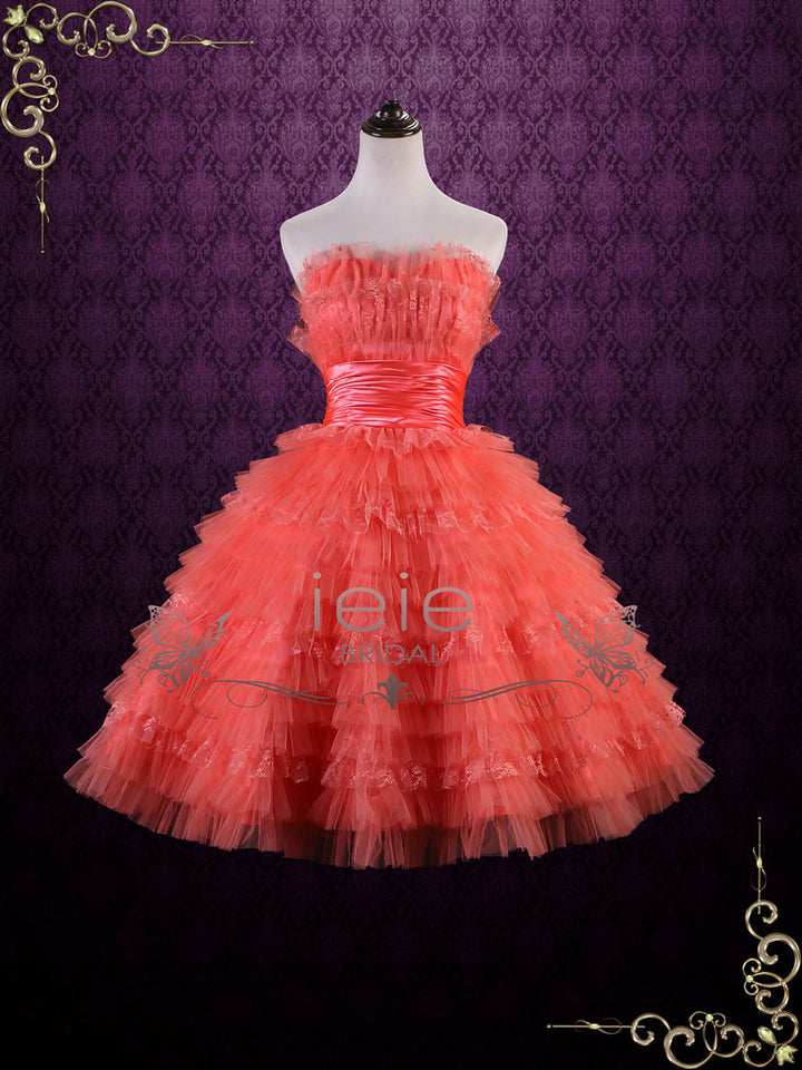 Retro 50s Tea Length Ruffles Formal Dress | Brandie Size 22W / Coral Retro 50s Tea Length Ruffles Formal Dress | Brandie Size 22W / Coral