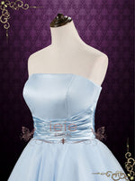 Retro Blue 50s Tea Length Strapless Tulle Prom Formal Dress | Emmie