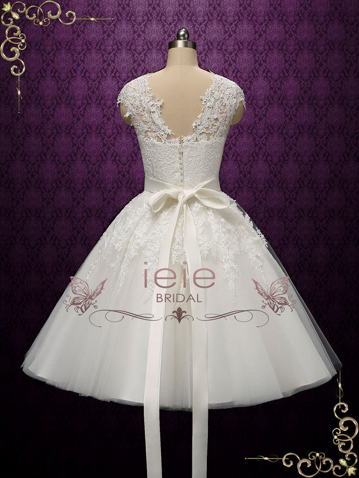 White Vintage Tea Length Lace Wedding Dress KLARA