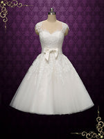 Retro Vintage Tea Length Lace Wedding Dress KLARA