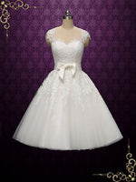 White Vintage Tea Length Lace Wedding Dress KLARA