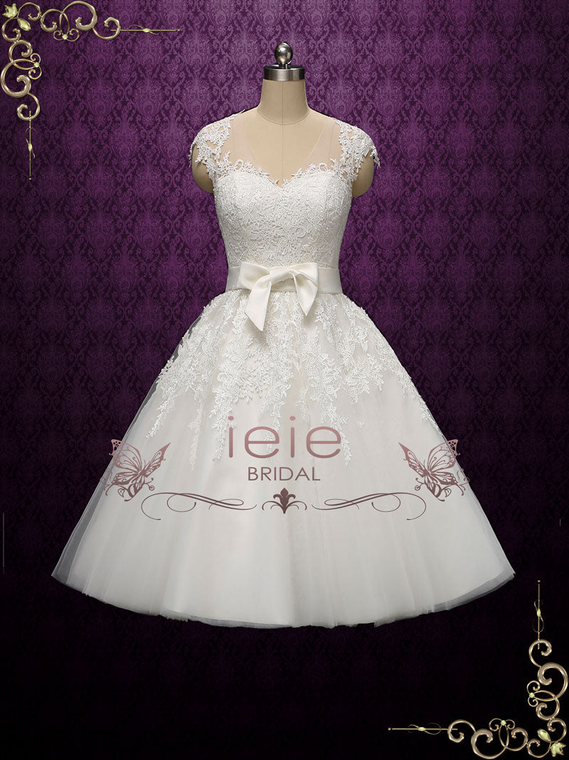 Retro Vintage Tea Length Lace Wedding Dress KLARA