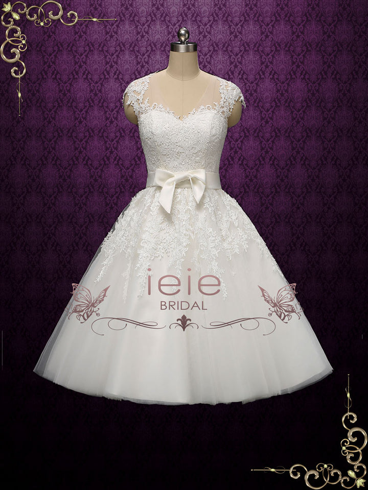Retro Vintage Tea Length Lace Wedding Dress KLARA