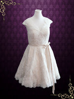 Retro 50s Lace Knee Length Wedding Dress with Thin Sash | Cynthia