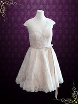 Retro 50s Lace Knee Length Wedding Dress with Thin Sash | Cynthia