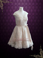 Retro 50s Lace Knee Length Wedding Dress with Thin Sash | Cynthia