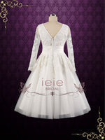 Retro Long Sleeves Tea Length Wedding Dress | Joycelyn