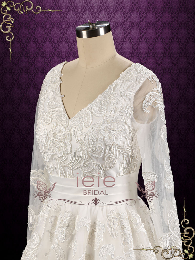 Retro Long Sleeves Tea Length Wedding Dress | Joycelyn