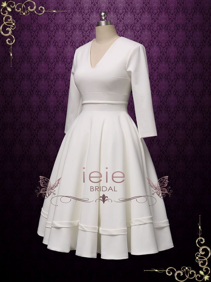 simple retro wedding dresses Retro Simple Long Sleeves Short Wedding Dress