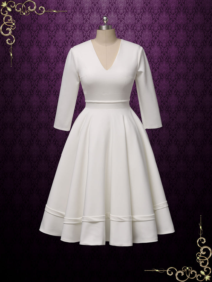 Retro Simple Long Sleeves Short Wedding Dress | Lynn Size 6 / Ivory Retro Simple Long Sleeves Short Wedding Dress | Lynn Size 6 / Ivory