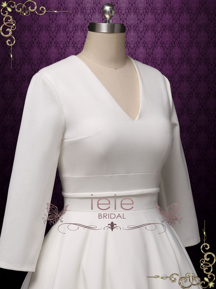 Retro Simple Long Sleeves Short Wedding Dress | Lynn