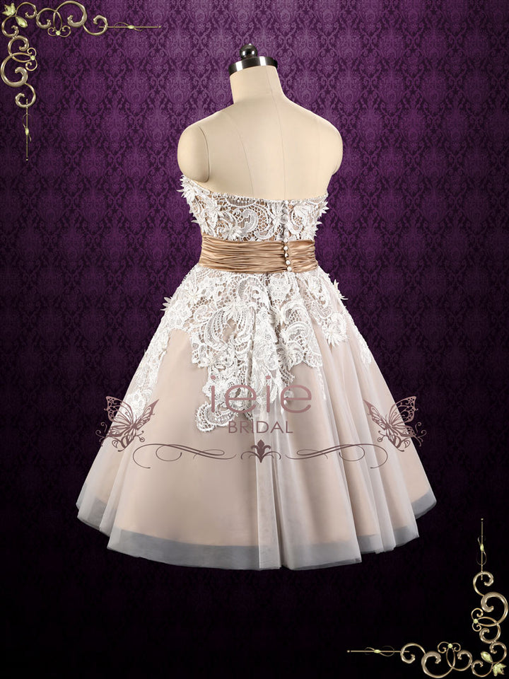 Retro Vintage Style Tea Length Strapless Tulle Wedding Dress | Michele