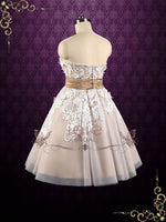 Retro Vintage Style Tea Length Strapless Tulle Wedding Dress | Michele