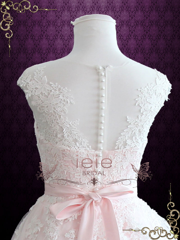 Pearl Pink Retro Tea Length Wedding Dress Rosalie Size 6 / Ivory / Lace Up Pearl Pink Retro Tea Length Wedding Dress Rosalie Size 6 / Ivory / Lace Up