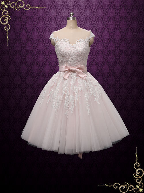 Petal Pink Retro Tea Length Wedding Dress ROSALIE