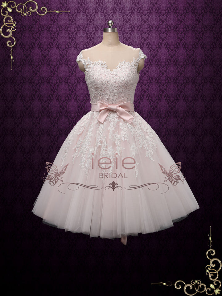 Petal Pink Retro Tea Length Wedding Dress ROSALIE