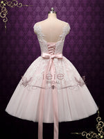 Petal Pink Retro Tea Length Wedding Dress ROSALIE