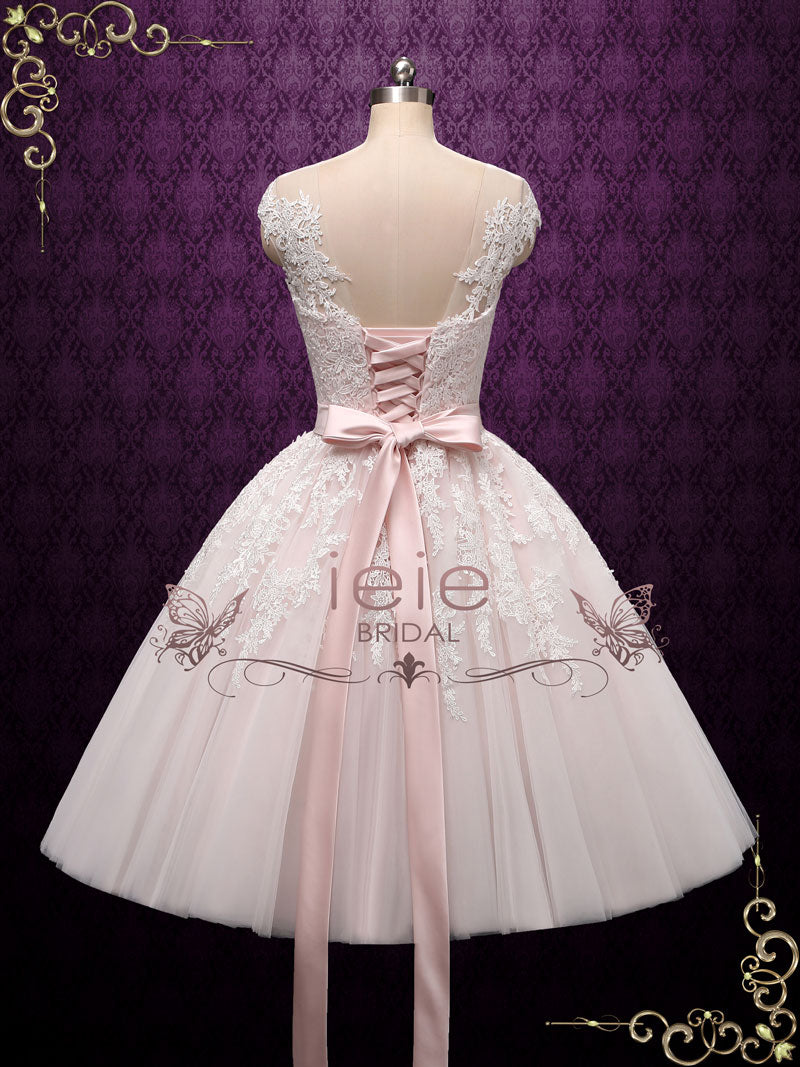 Petal Pink Retro Tea Length Wedding Dress ROSALIE