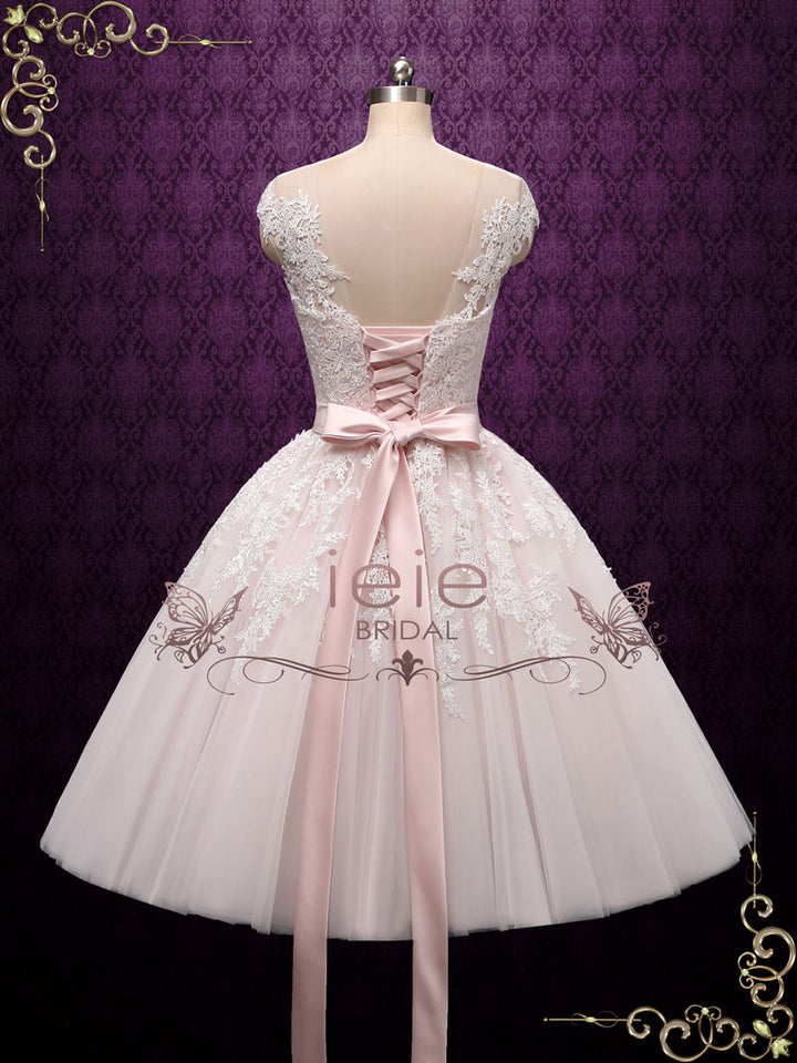 Petal Pink Retro Tea Length Wedding Dress ROSALIE