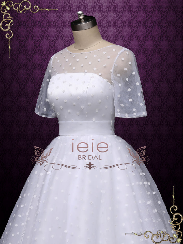 Retro Tea Length Wedding Dress with Polka Dot BRIDGET