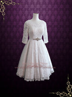 Lace Tea Length Wedding Dress with Sleeves | CHRISTINA