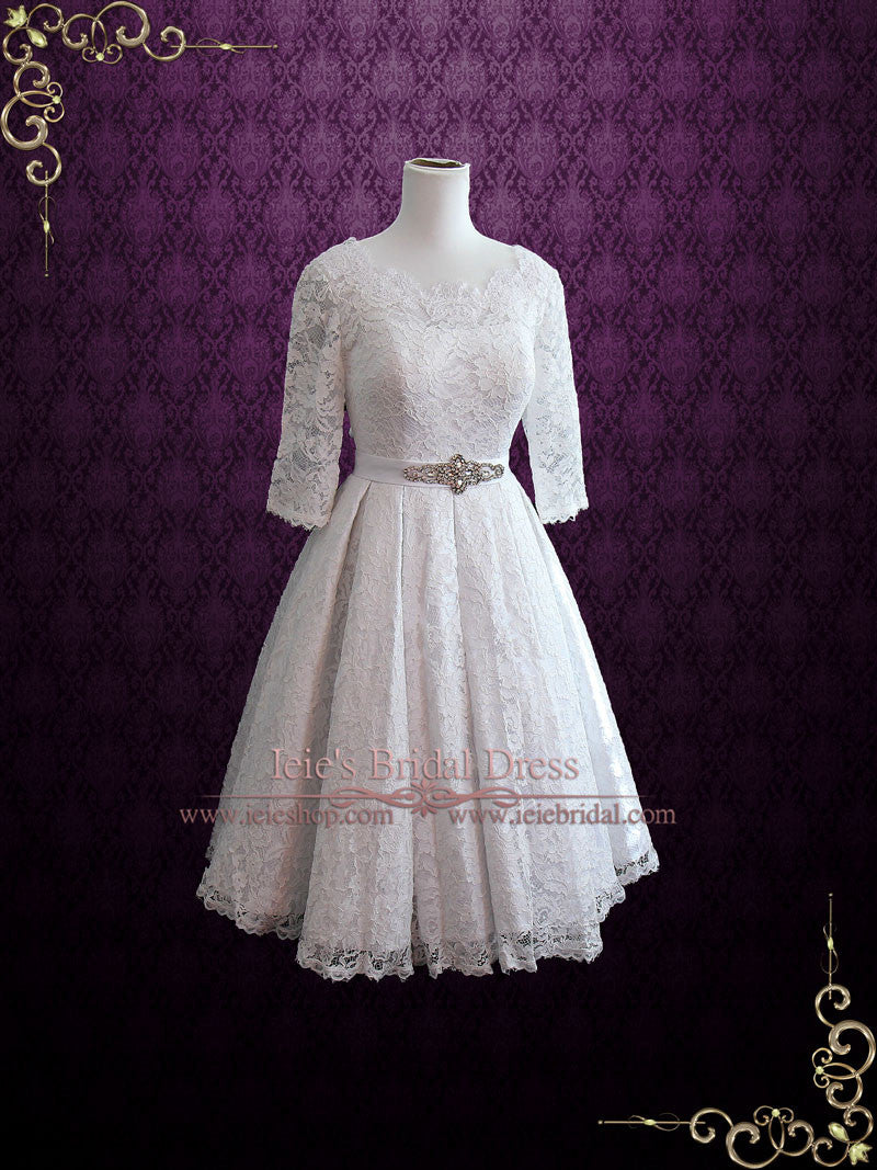 Lace Tea Length Wedding Dress with Sleeves | CHRISTINA
