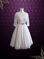 Lace Tea Length Wedding Dress with Sleeves | CHRISTINA